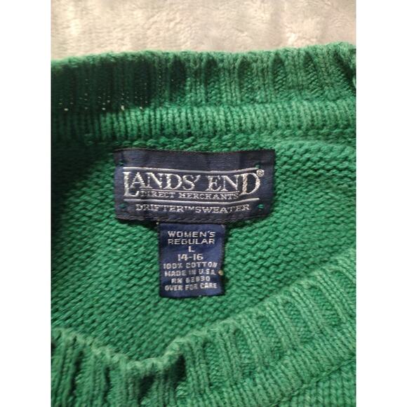 Lands' End Women's Petite L (14-16) Drifter Crew Sweater Cotton Green - Picture 3 of 7
